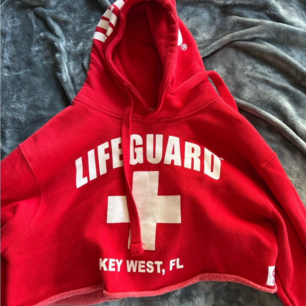 Red Lifeguard Cropped Hoodie